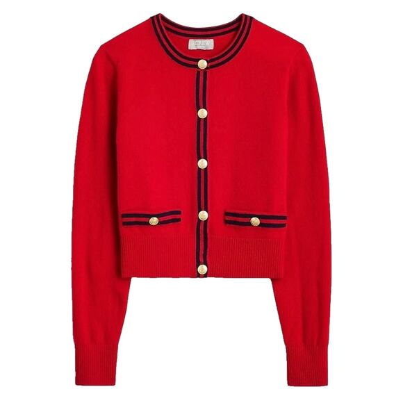 J. Crew Cashmere Sweater Lady Jacket Contrast Trim M - Picture 10 of 10